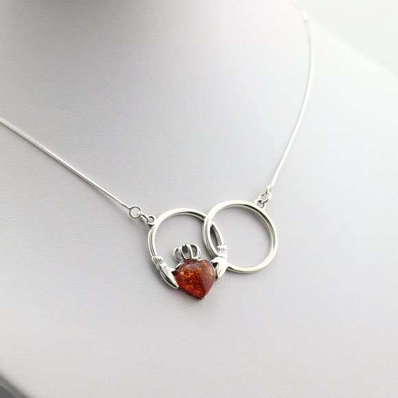 Sterling silver necklace with natural Baltic amber, heart silver necklace - Picture 11 of 16